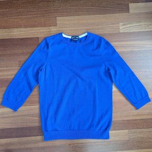 Lands’ End Supima Cotton Royal Blue Crewneck Sweater 3/4 length Sleeves …